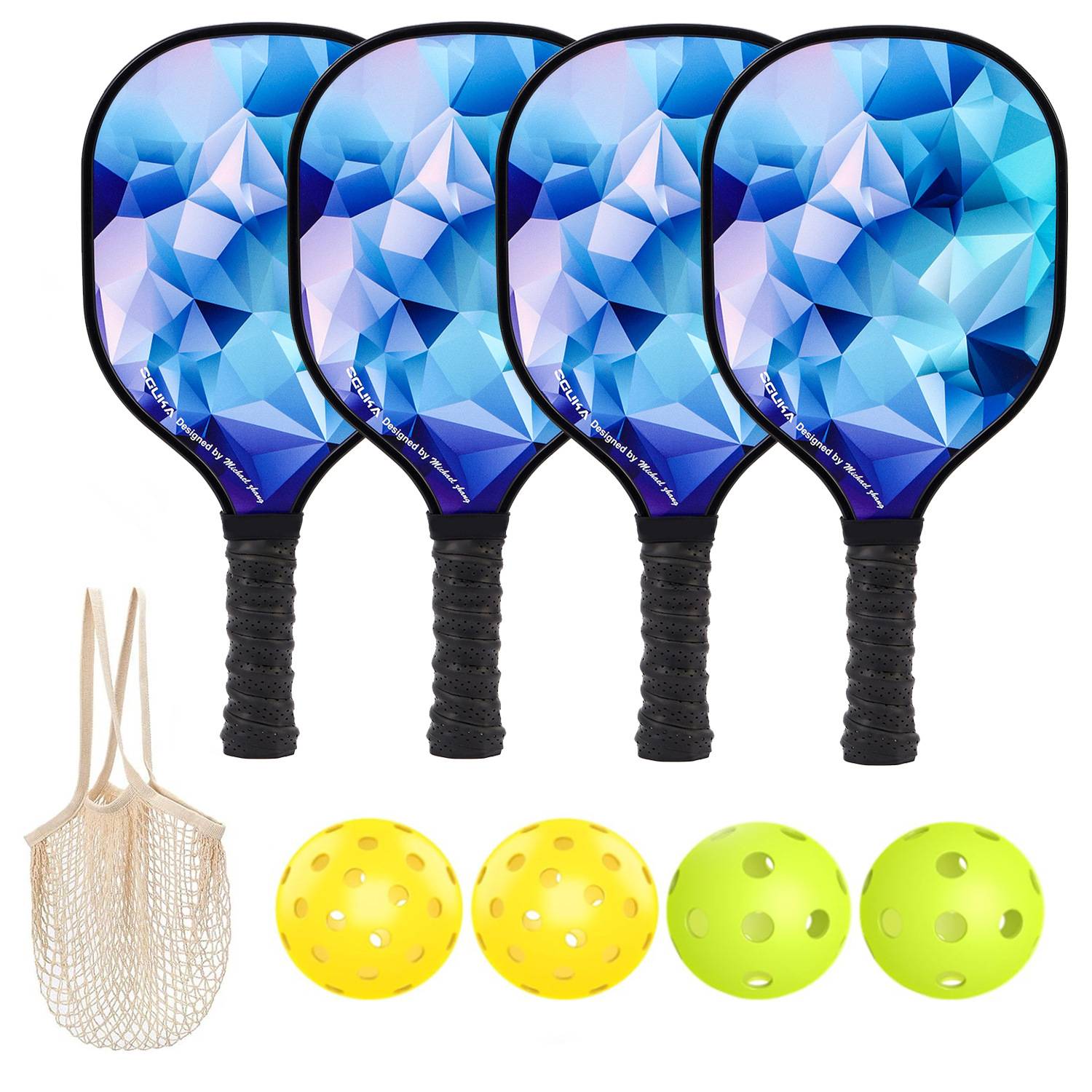 [Nine -layer poplars of poplar worm racket] 4 rackets (border)+4 ball+1 net pocket [Model 7010]